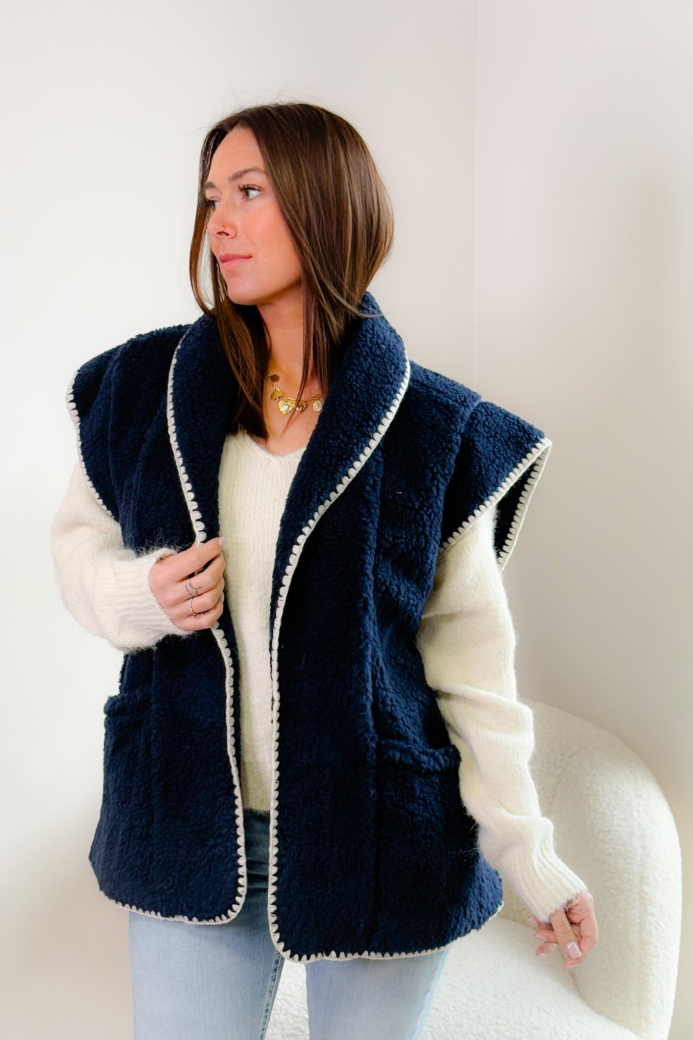 Gilet Blanche Oversize Bleu Marine (14885522768197)