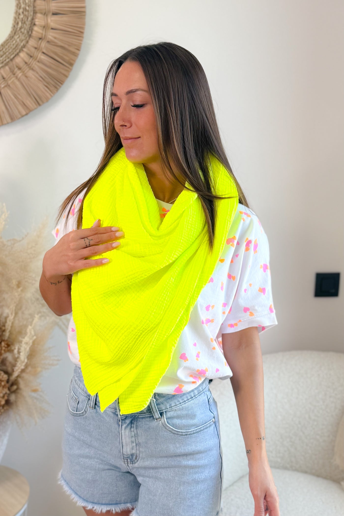 Foulard Prima Gaze de Coton Jaune Fluo (15017020719429)