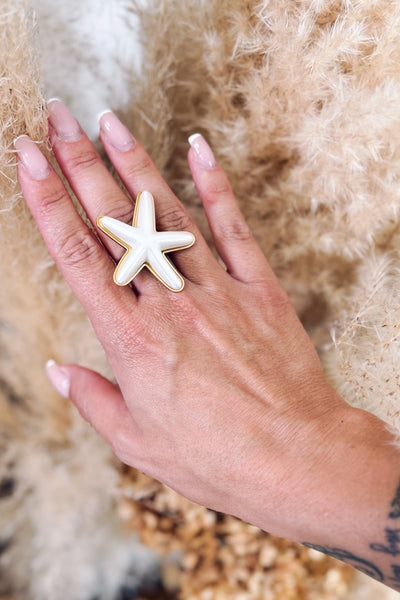 Bague Etoile De MerDoré/Blanc (15104243269957)