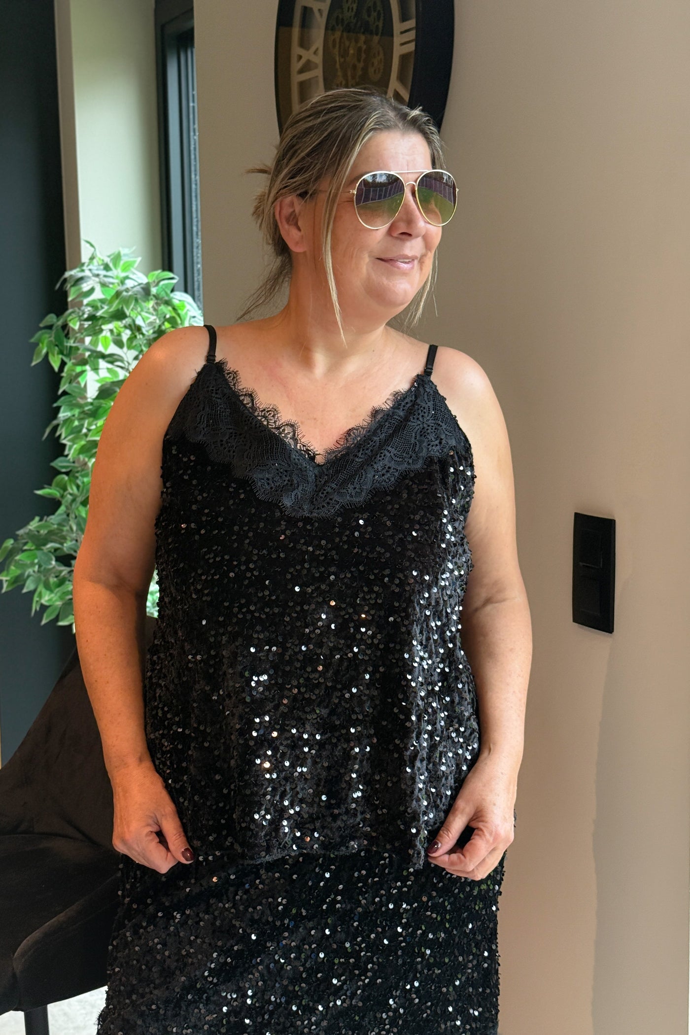 Top Cordelia Velours à Sequins Noir GT