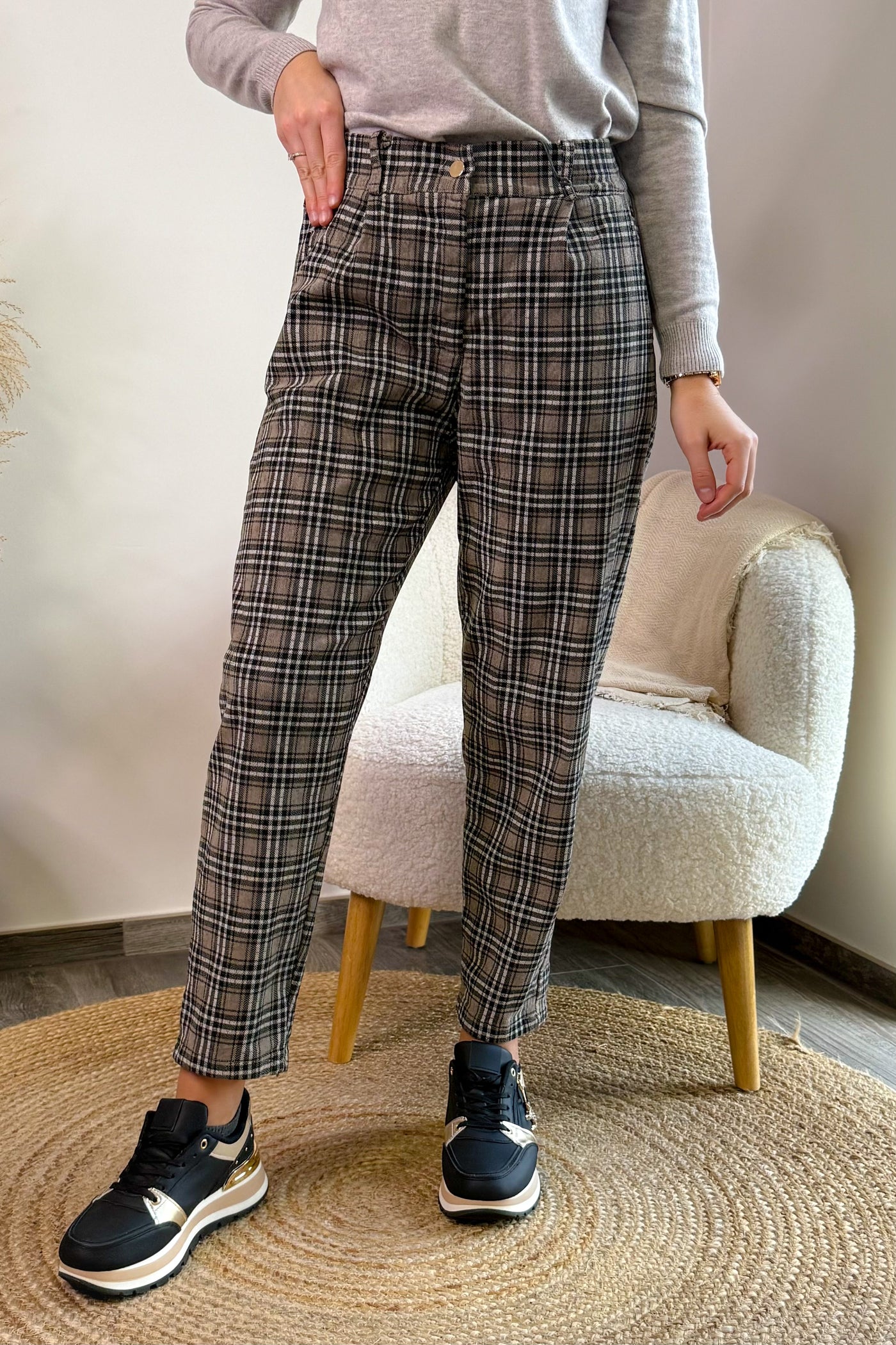 Pantalon Patricia A Carreaux Taupe