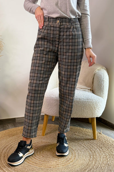 Pantalon Patricia A Carreaux Taupe
