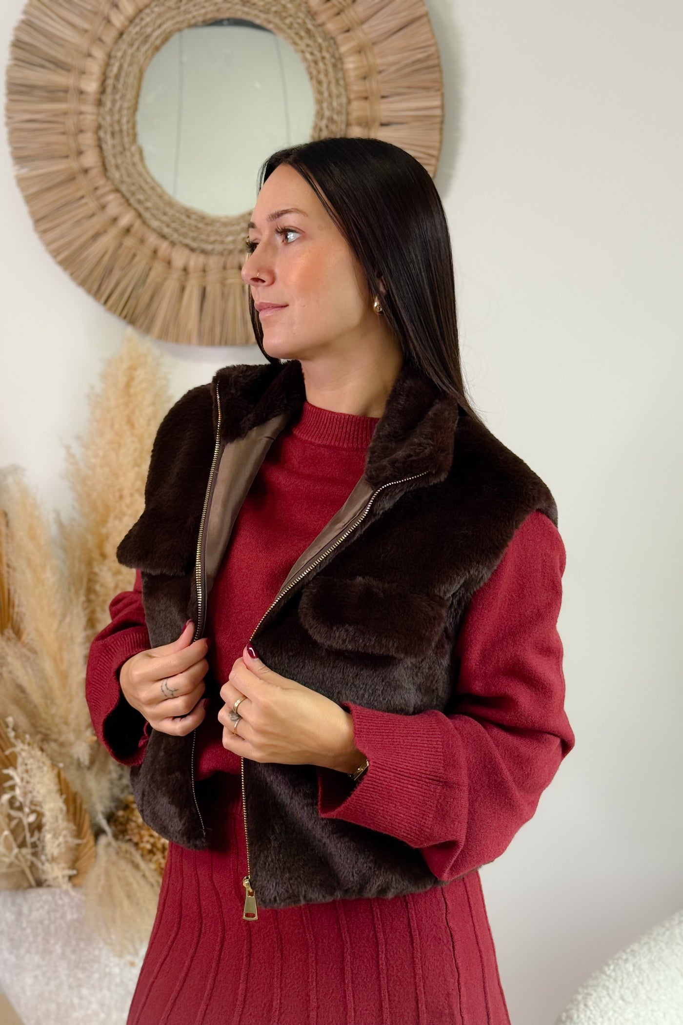 Gilet Sans Manches Fausse Fourrure Esther Choco