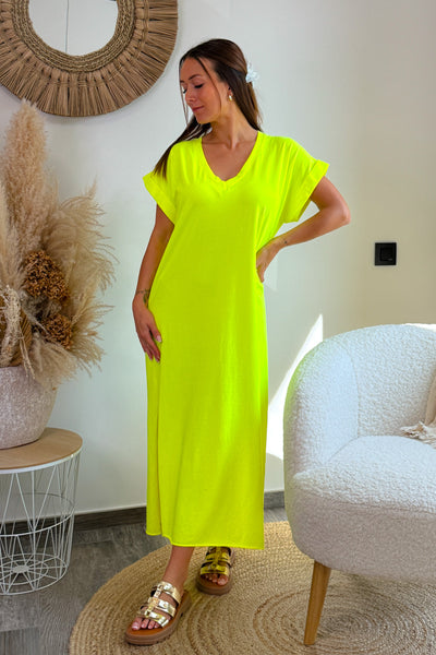 Longue Robe T-shirt Marike Jaune Fluo (15095090807109)