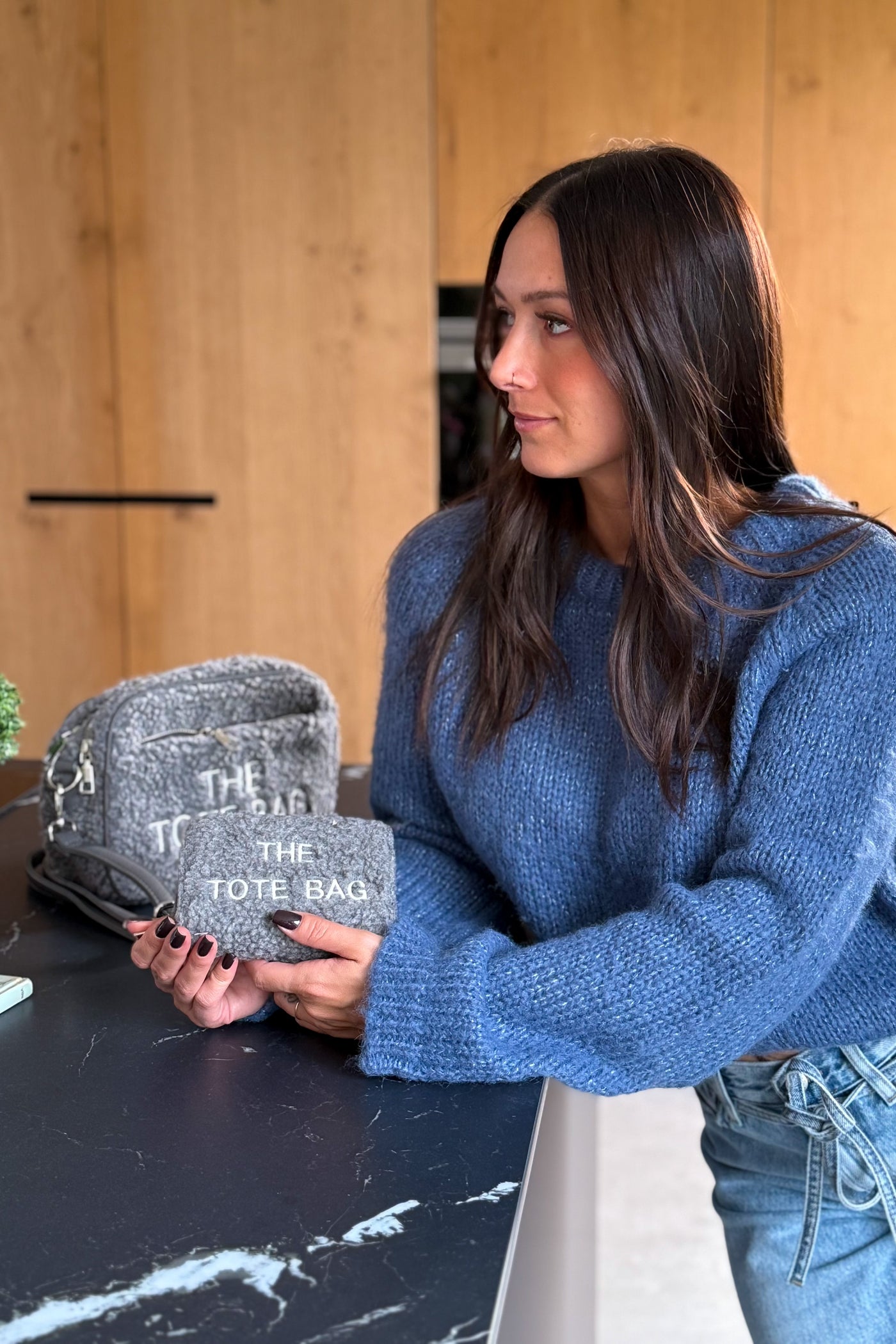 Portefeuille  Tote Bag Moyen Teddy Gris Anthracite