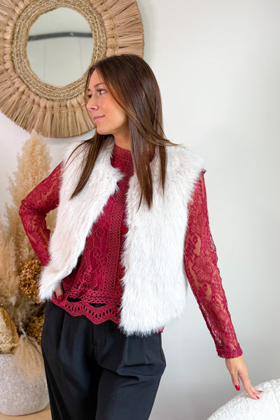 Gilet Ora Fausse Fourrure Ecru JDY (15297435992389)