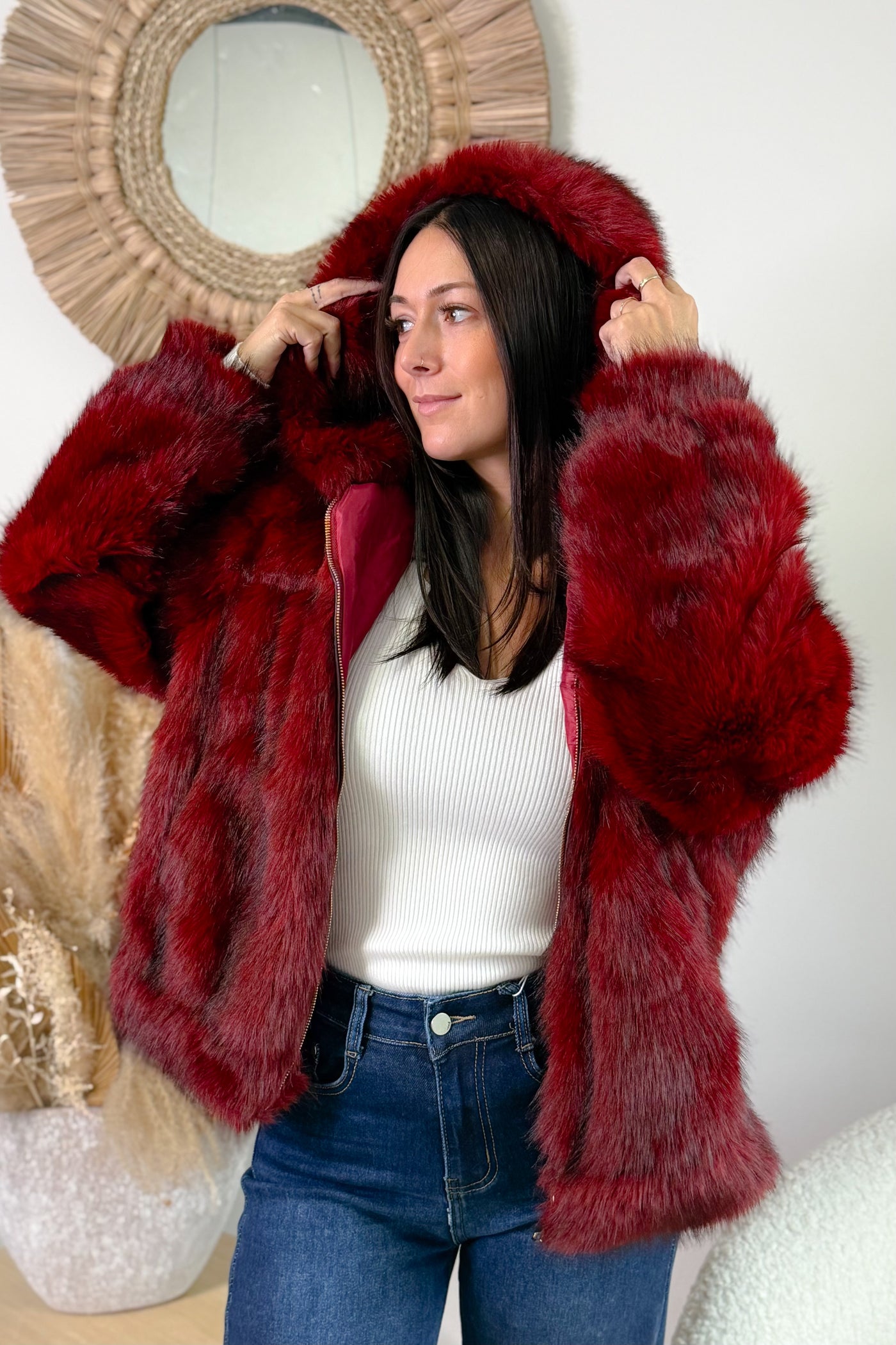 Veste Fausse Fourrure Cindy Bordeaux