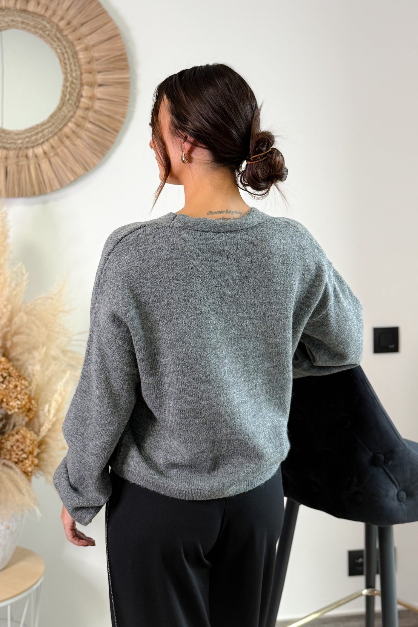 Pull Effet Gilet Donna Gris Anthracite Only