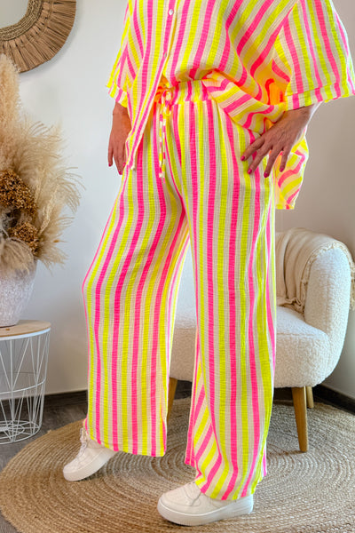 Pantalon Gaze de Coton Ernesta Rose/Jaune Fluo Avec Noeud GT (42/48) (15010210120005)