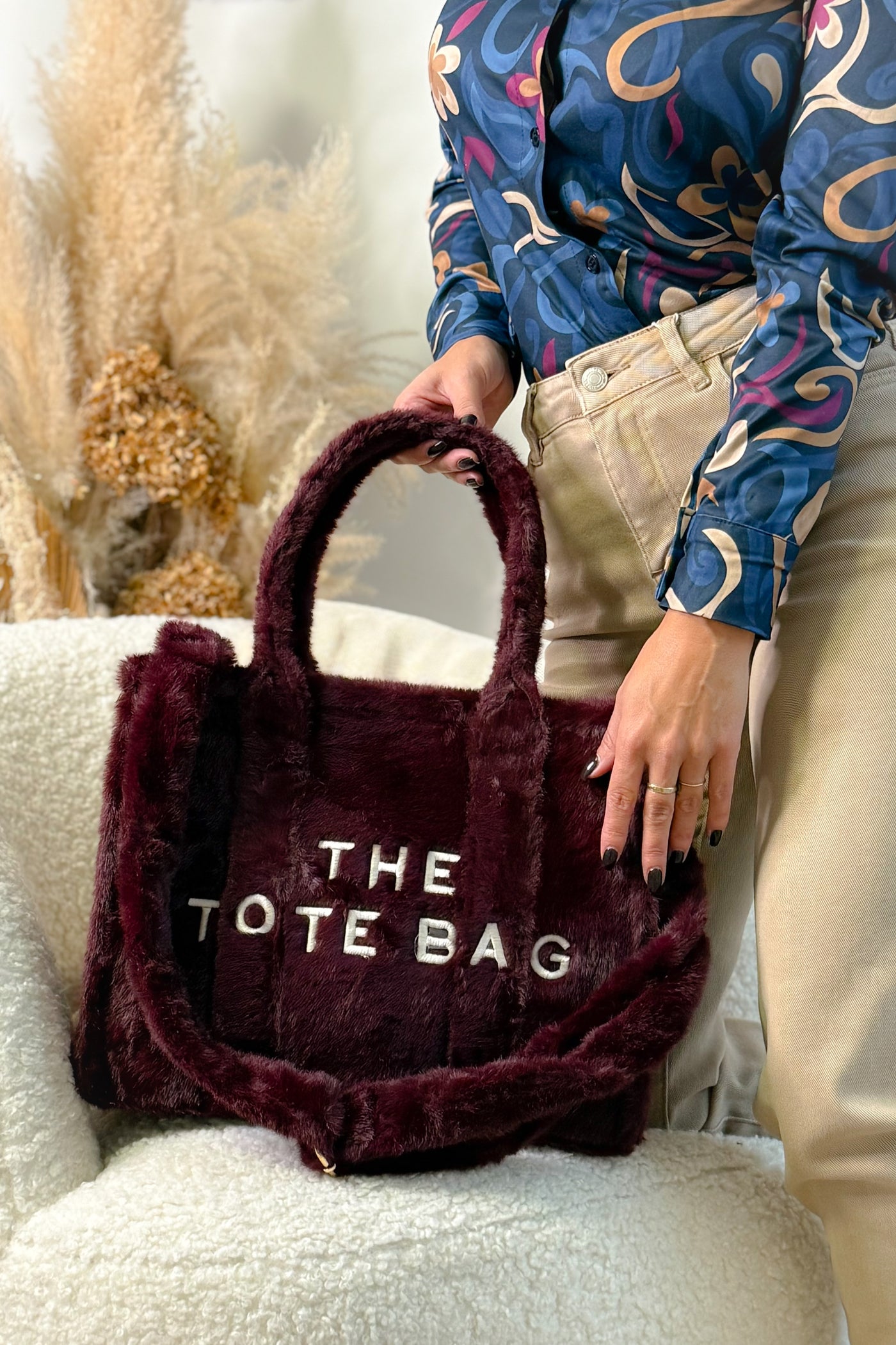 Tote Bag Fourrure Bordeaux Rigide