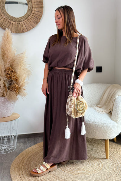 Ensemble Top Jupe Longue Kima Choco (15104228196677) (15104233996613)