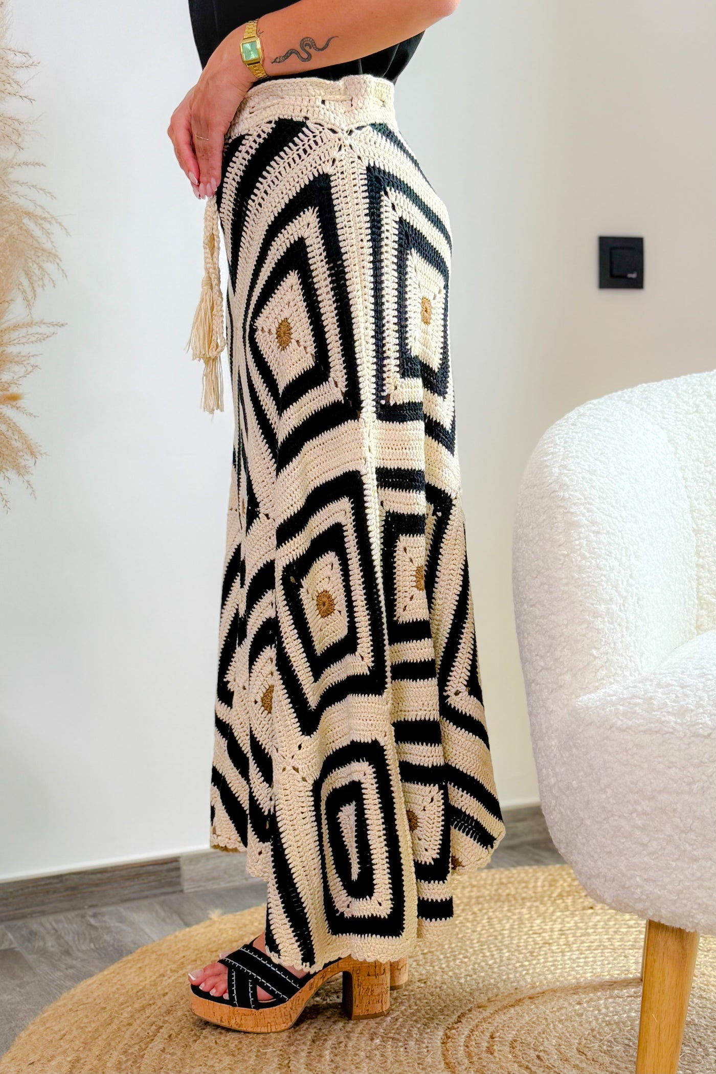 Longue Jupe Crochet Nathy Noir/Beige (15104700121413)