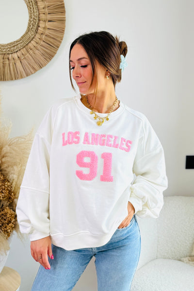 Sweat "Los Angeles" Blanc/Rose (15038310089029)