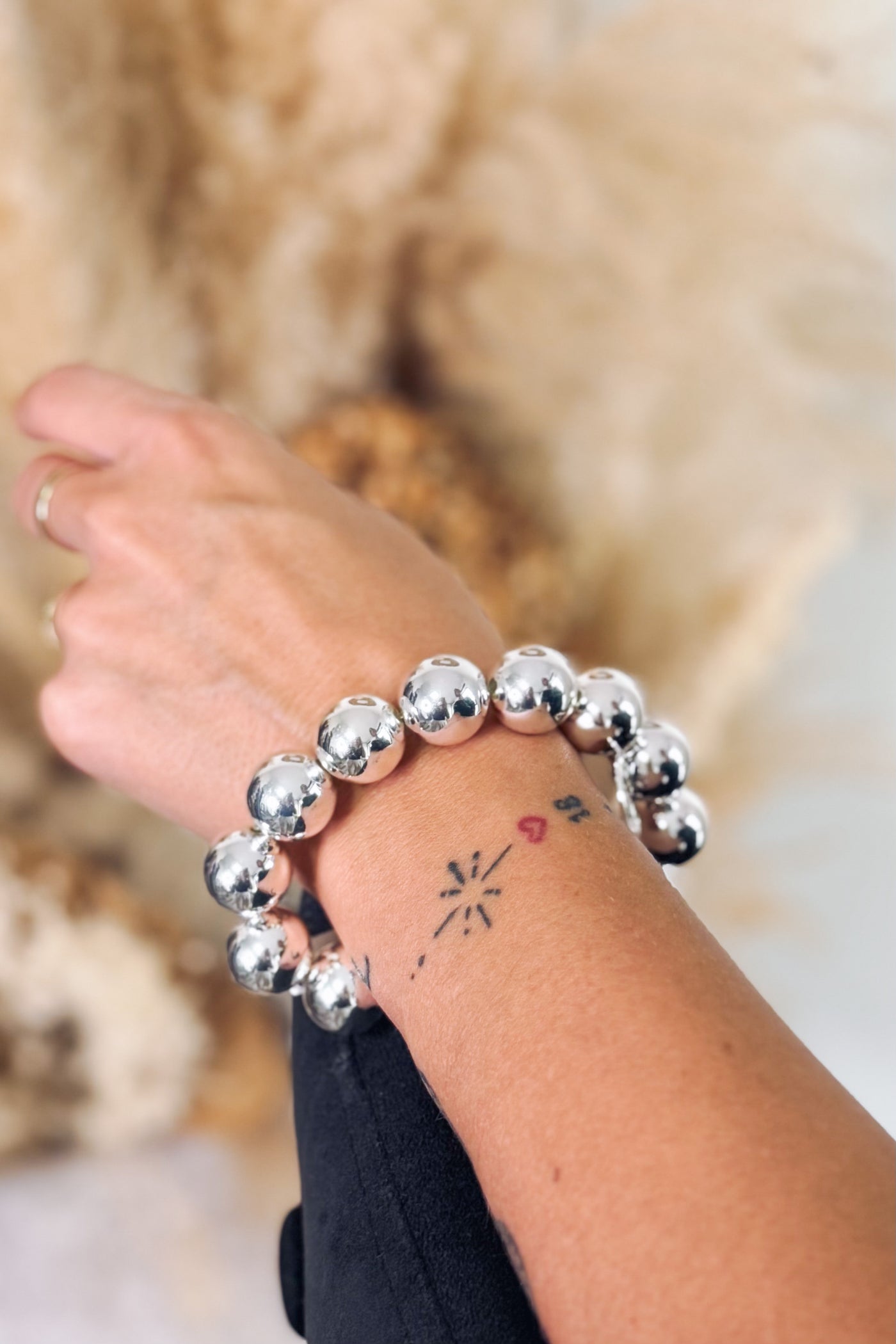 Bracelet Grosses Perles Argenté