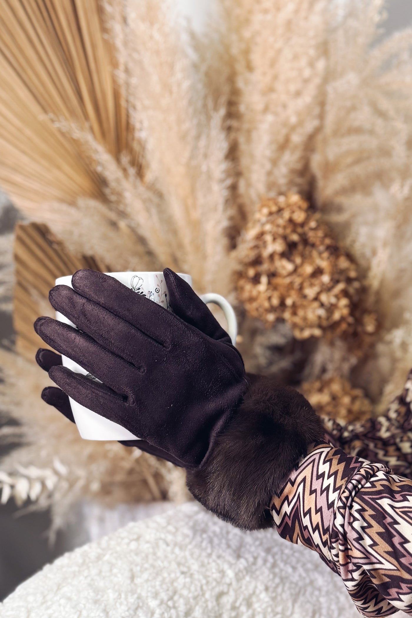 Gants Rebord Fourrure Choco