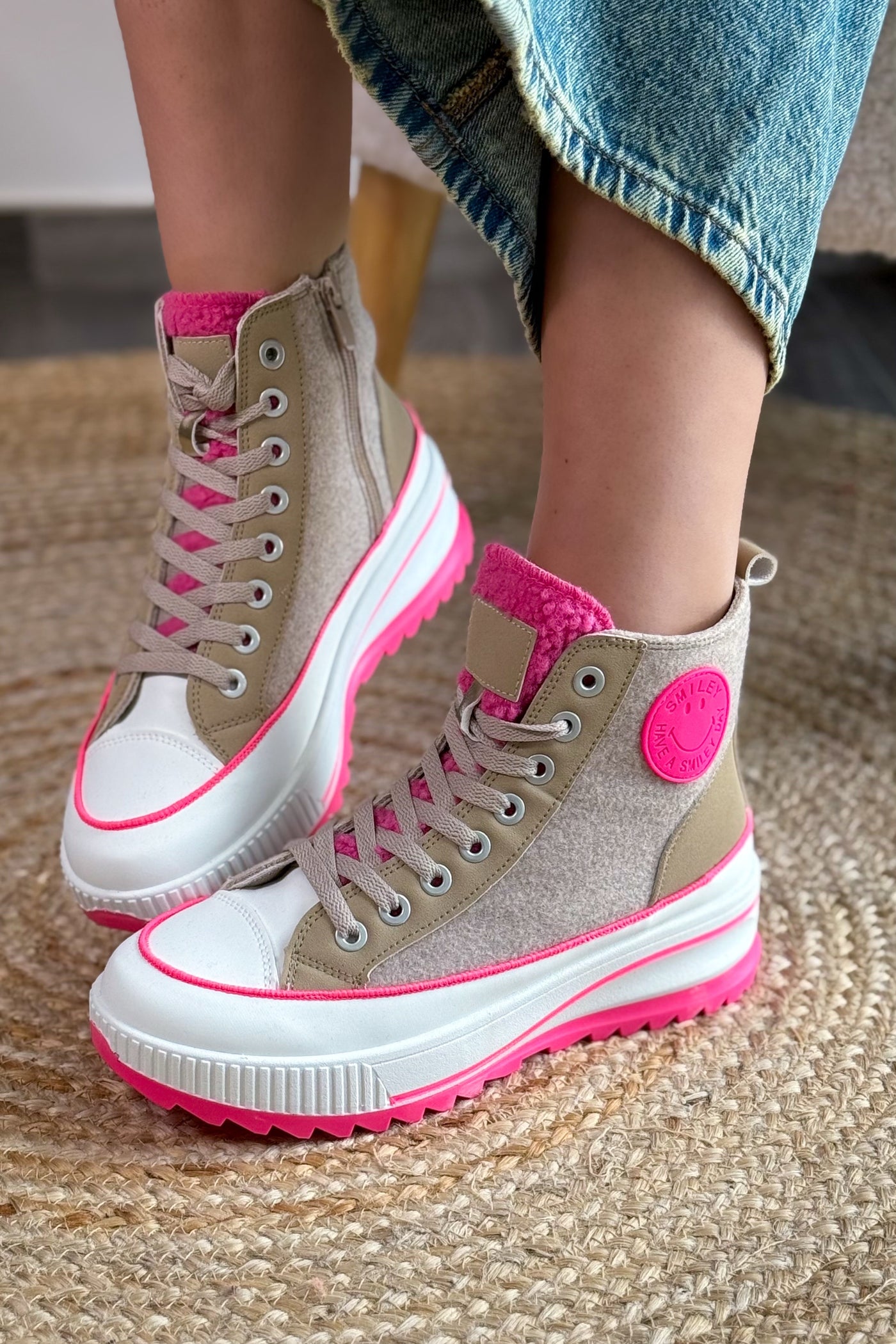 Basket Compensée Bi Matières Taupe