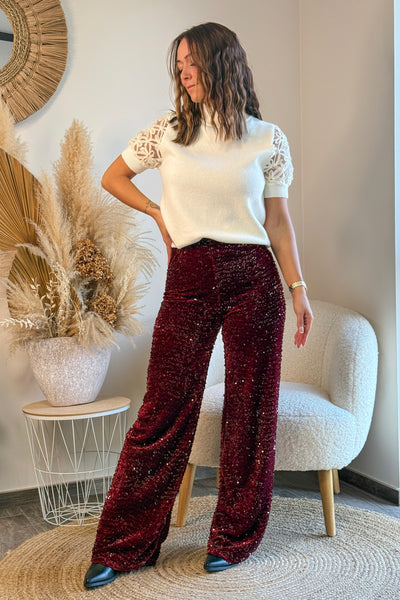 Pantalon Ivyna Bordeaux Sequin (14782718247237)