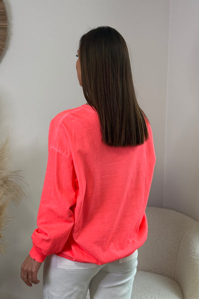 Sweat " AMOUR" Corail Fluo Délavé (14975642534213)