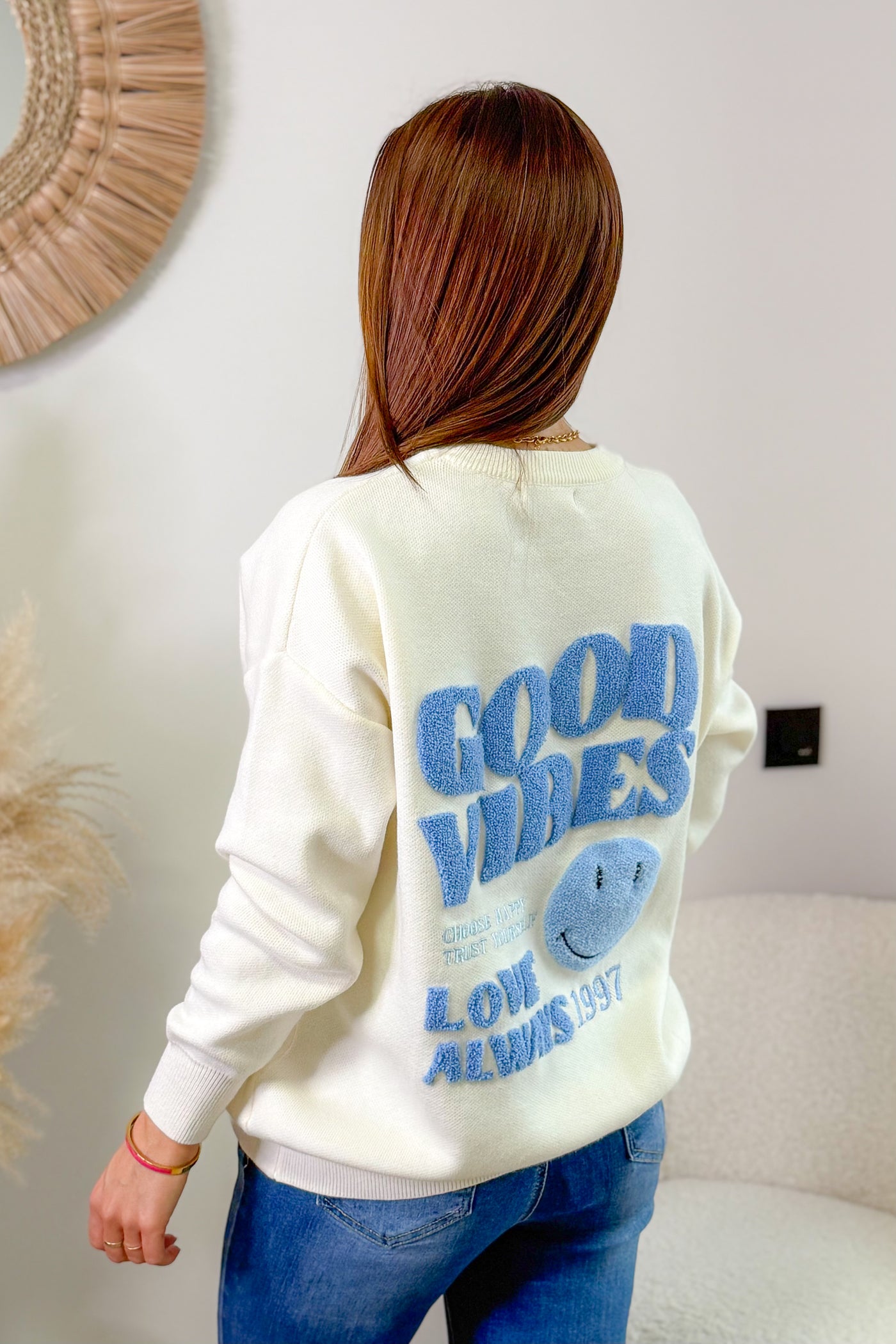 Pull " Good Vibes" Bleu (14975813321029)