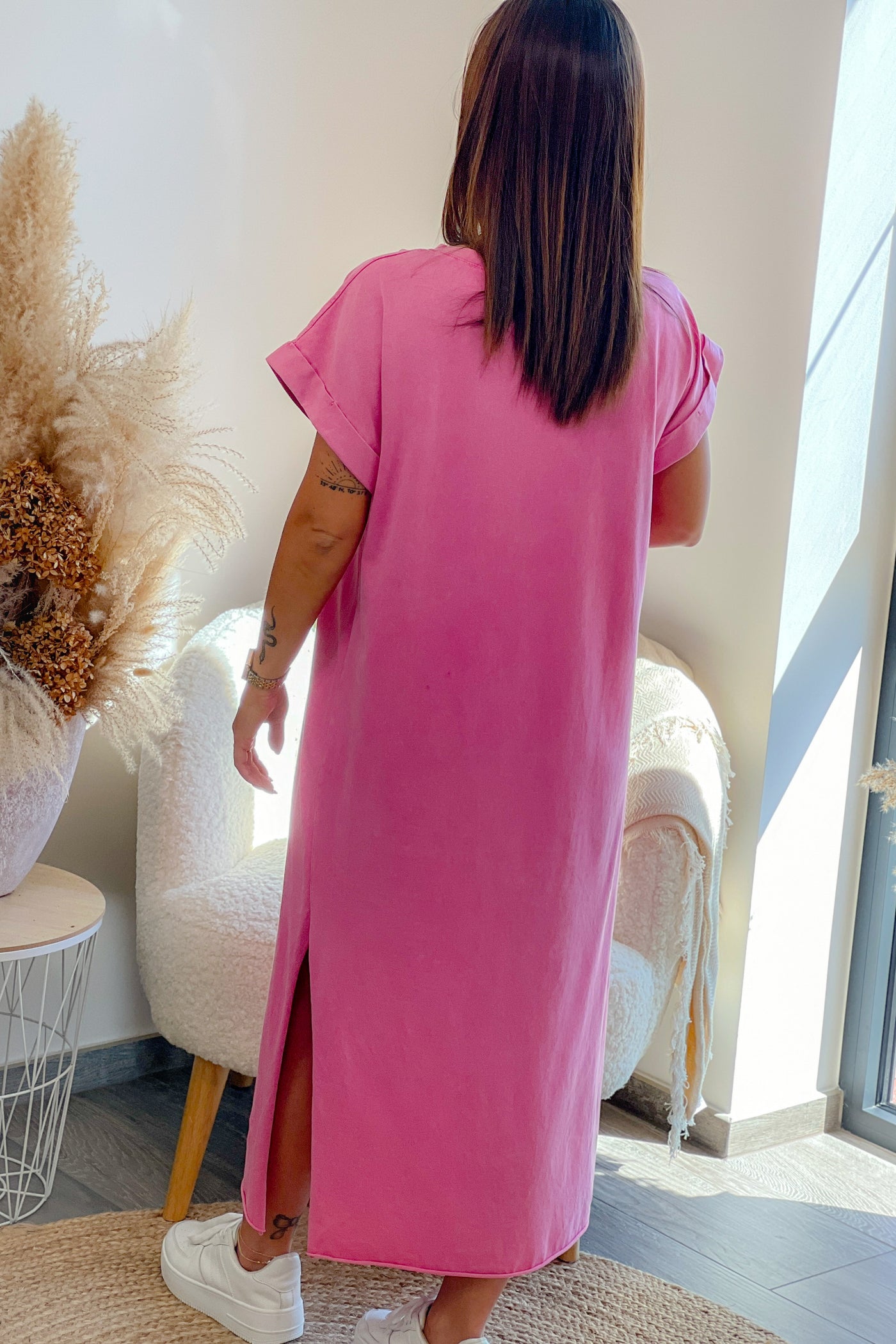 Longue Robe T-shirt Marie Fuchsia (9522473173317)