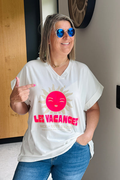 T-Shirt " Les Vacances" Blanc GT (15065664749893)
