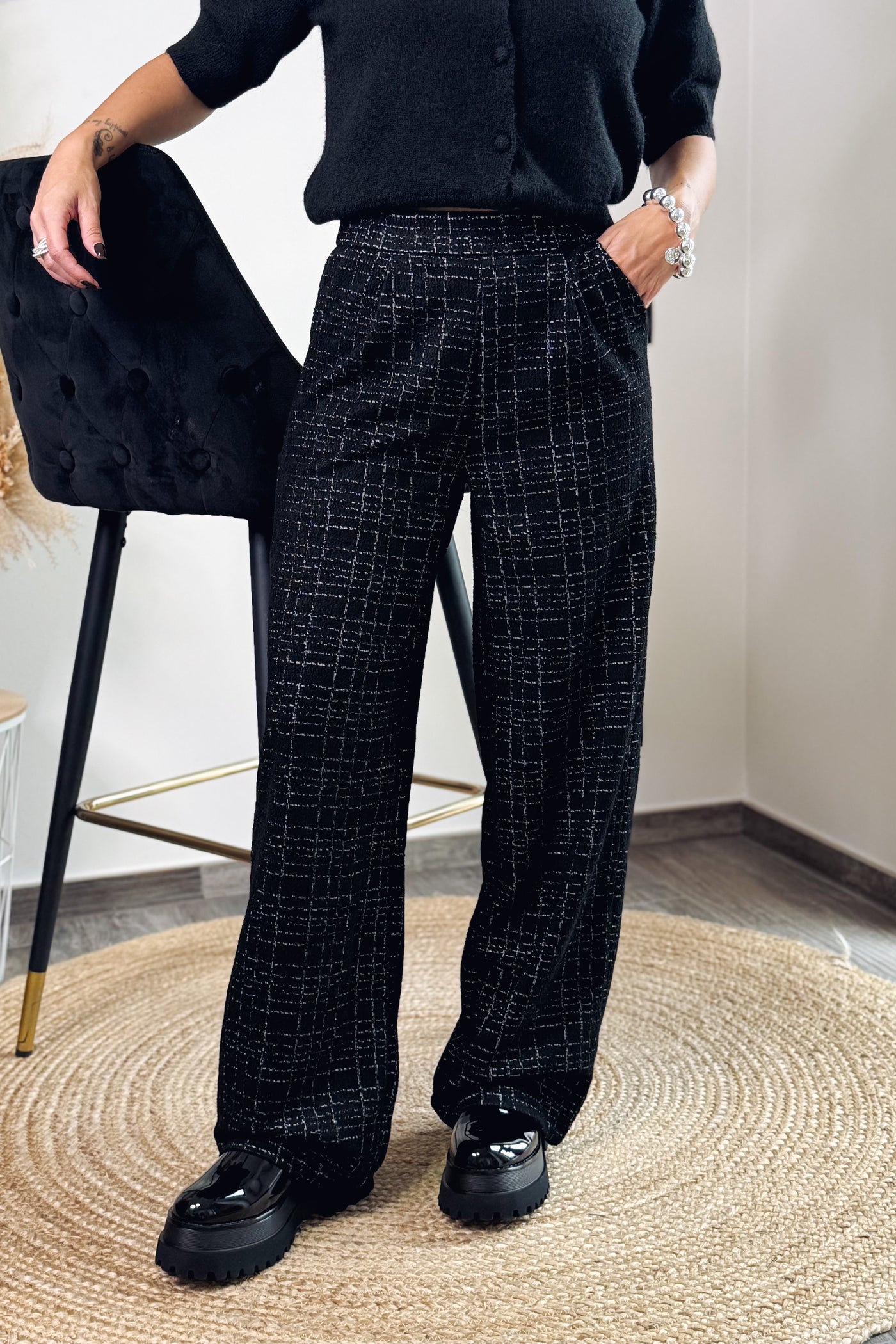 Pantalon Dorit Noir Carreaux Blanc JDY