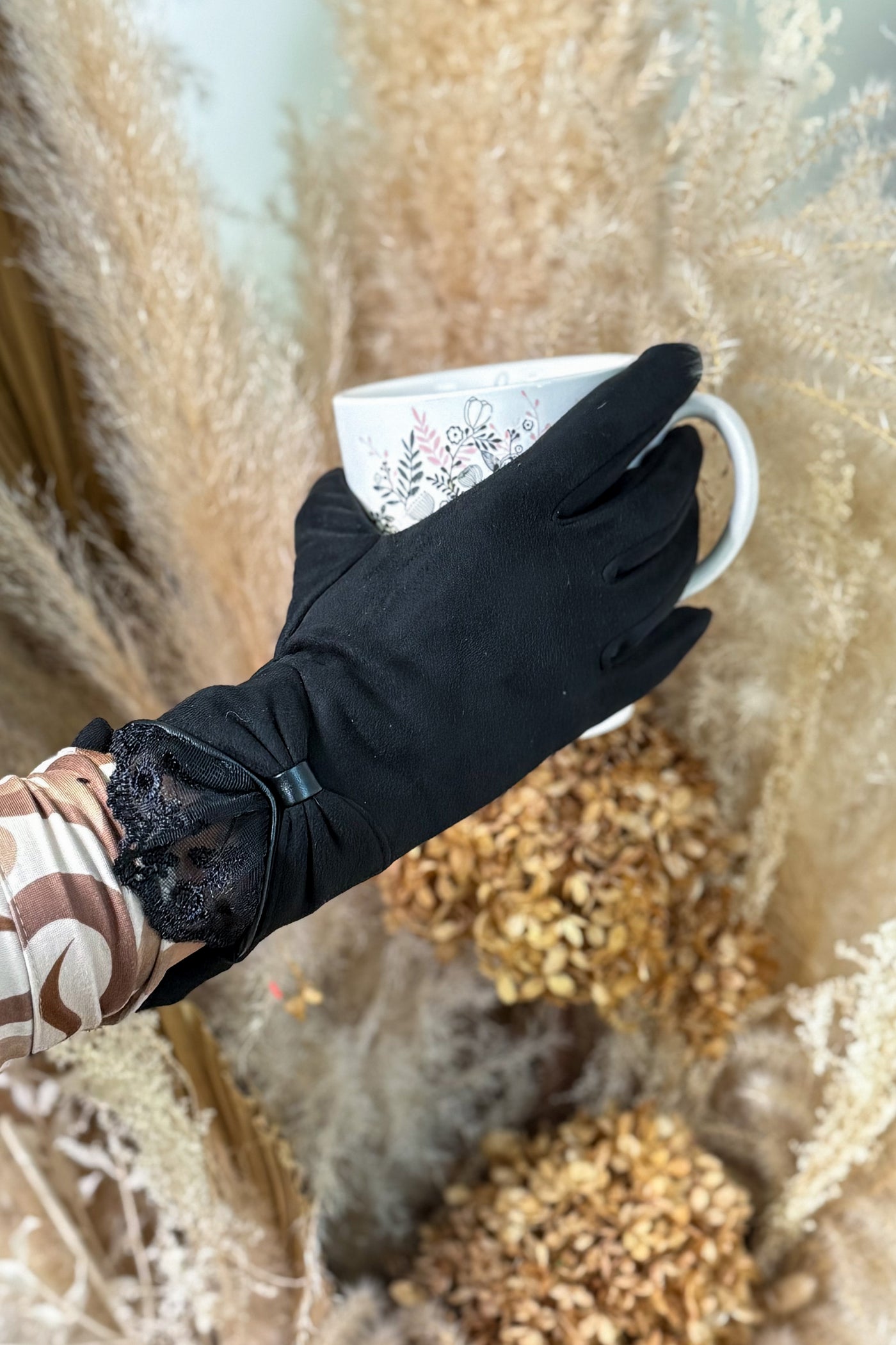 Gants Dentelle Et Noeud Noir