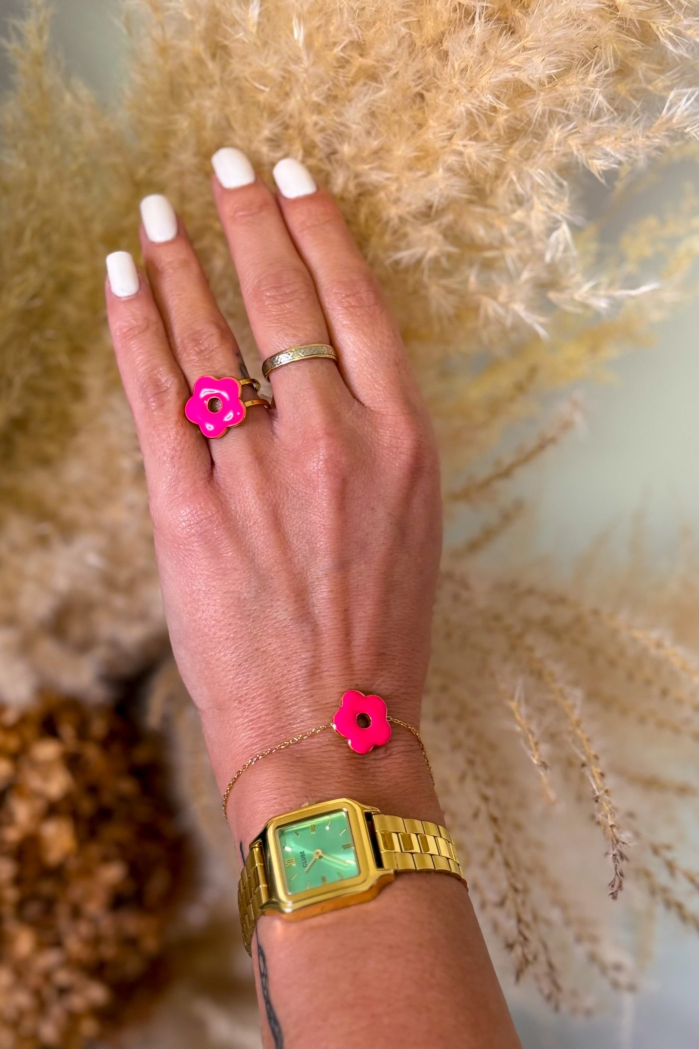 Bague Fleur Rose Fluo (14914174386501)