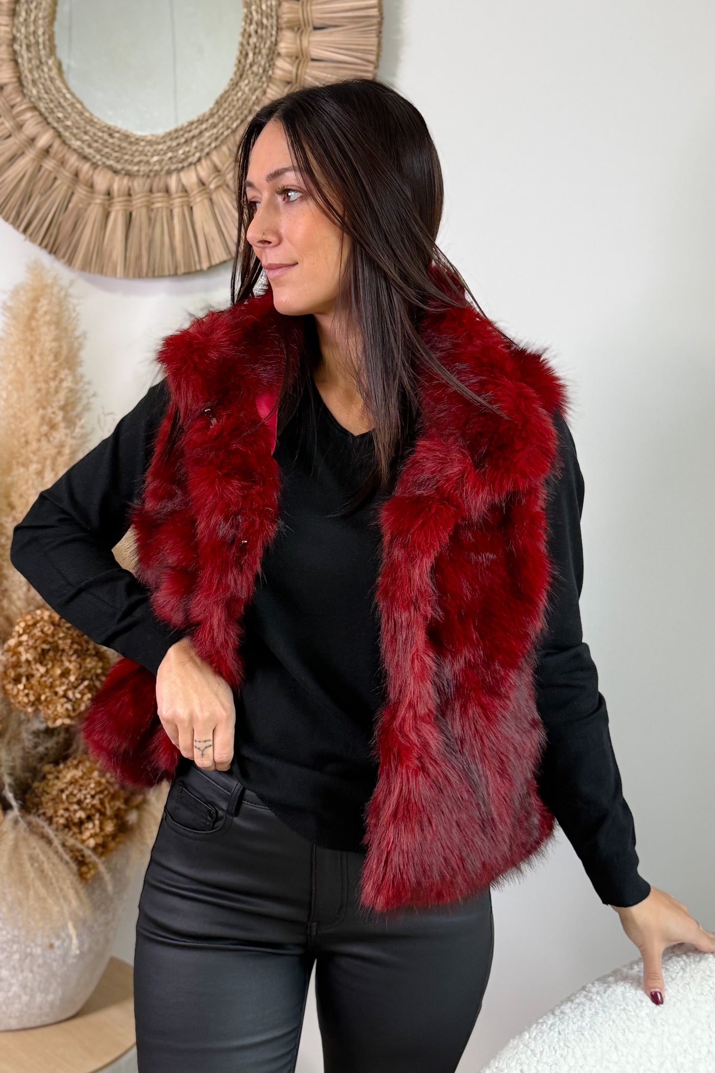Gilet Fausse Fourrure Alberte Bordeaux