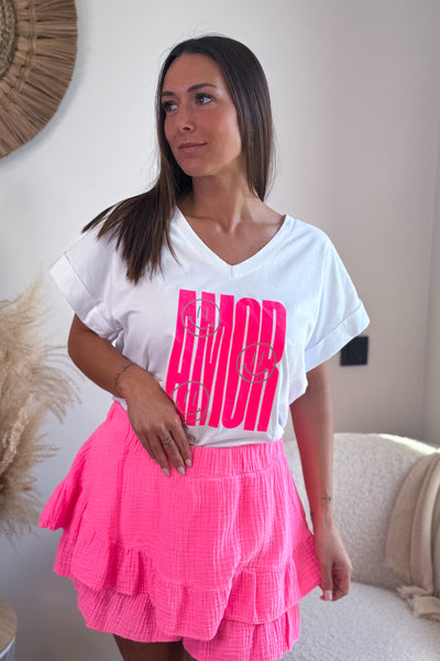 T-Shirt "Amore" Rose Fluo /Blanc (15016914157893)
