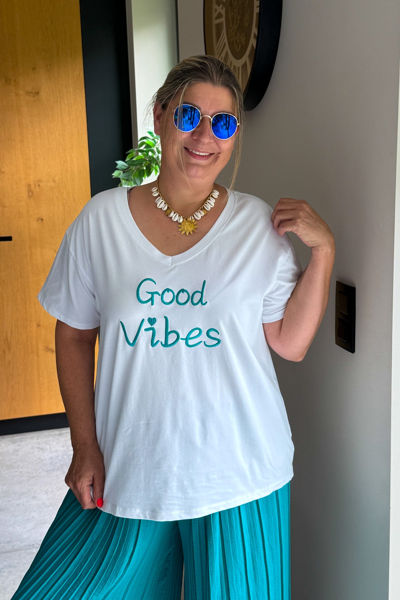 T-Shirt " Good Vibes" Bleu Canard GT (42/48) (15162727661893)