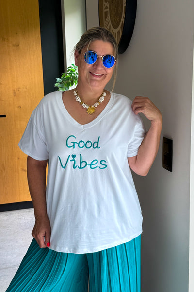 T-Shirt " Good Vibes" Bleu Canard GT (42/48) (15162727661893)
