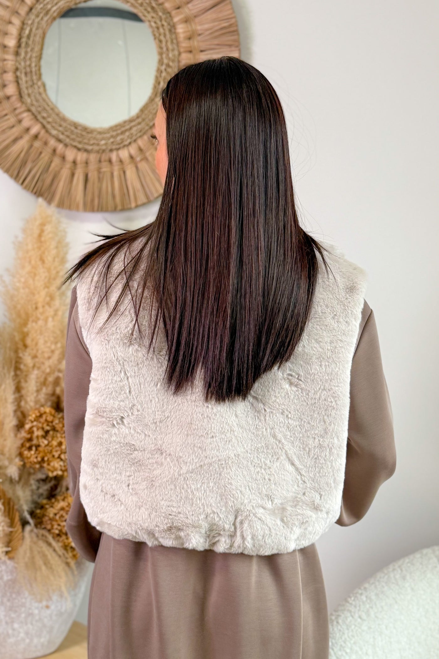 Gilet Sans Manches Fausse Fourrure Esther Beige