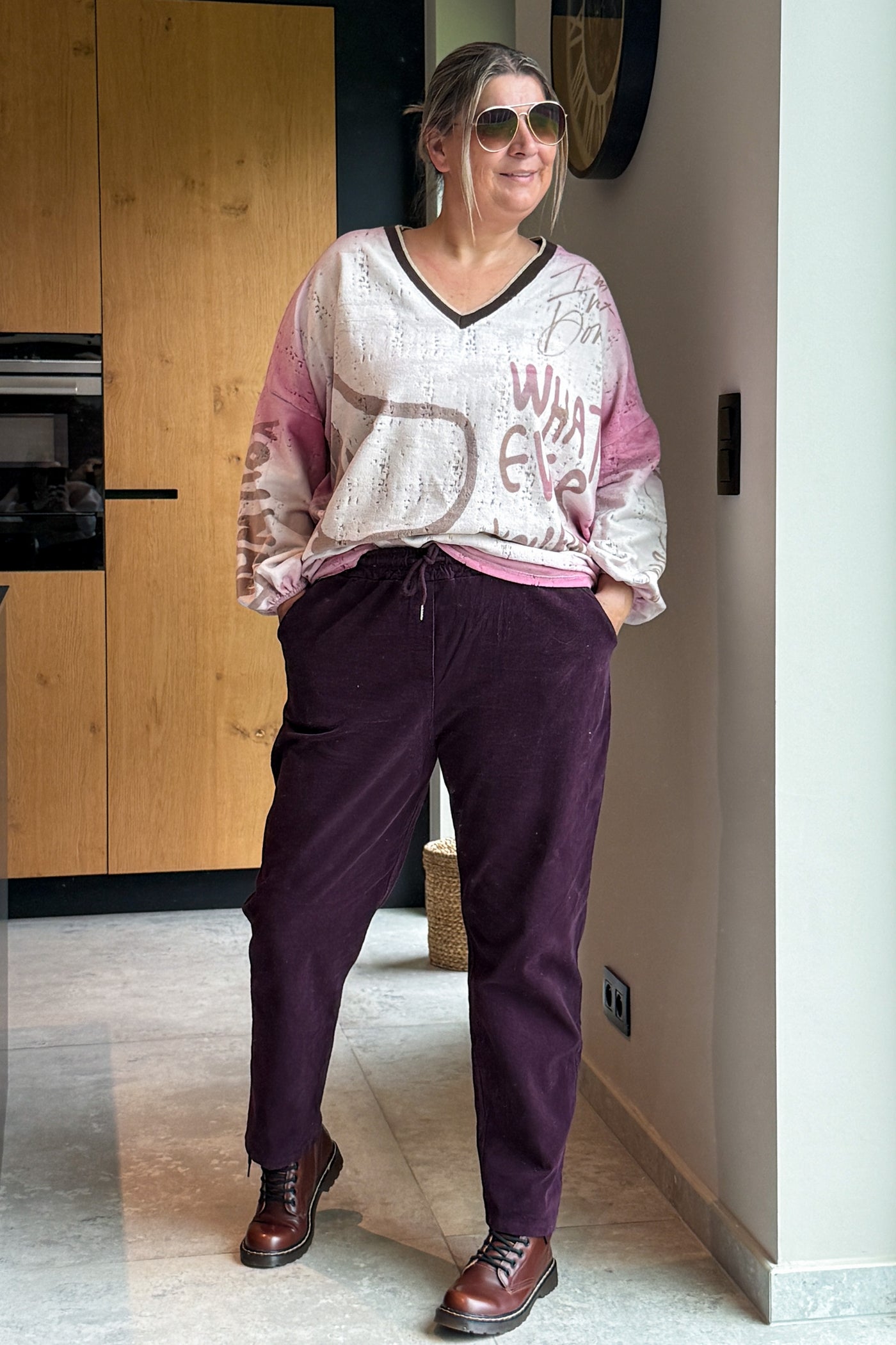 Pantalon En Velours Anne-Lou Bordeaux GT