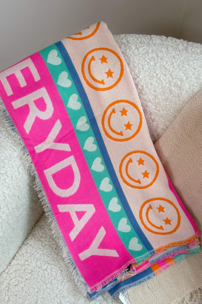 Echarpe Fine " Smiley" Rose Fluo/Bleu