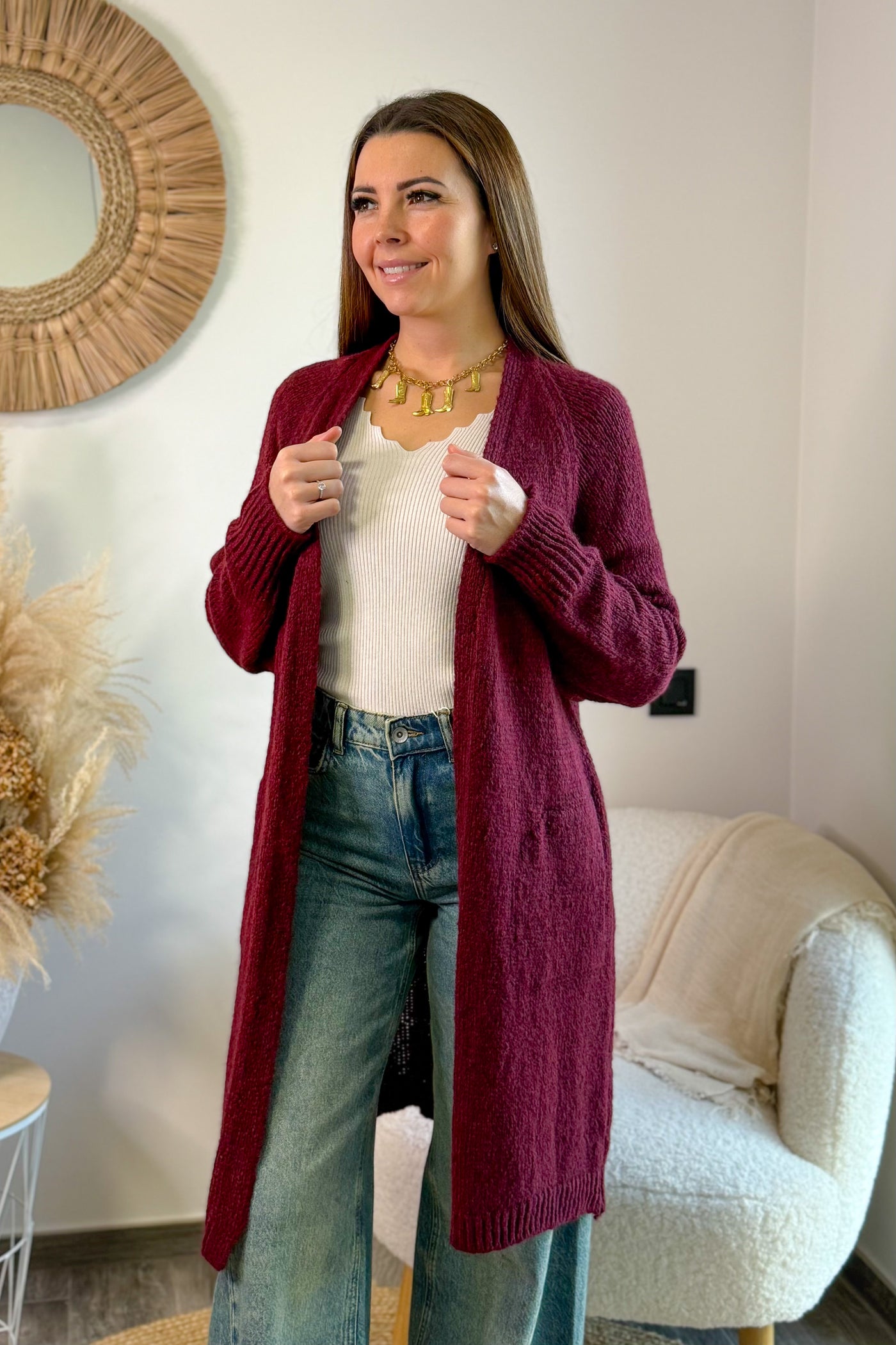 Long Gilet Smiley Bordeaux