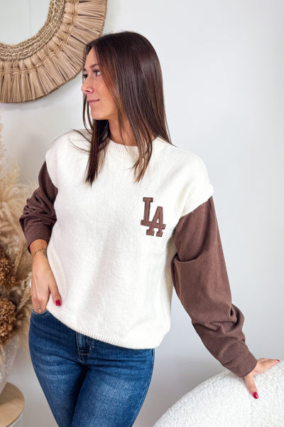 Pull Bi Matières " LA" Choco (15297402405189)