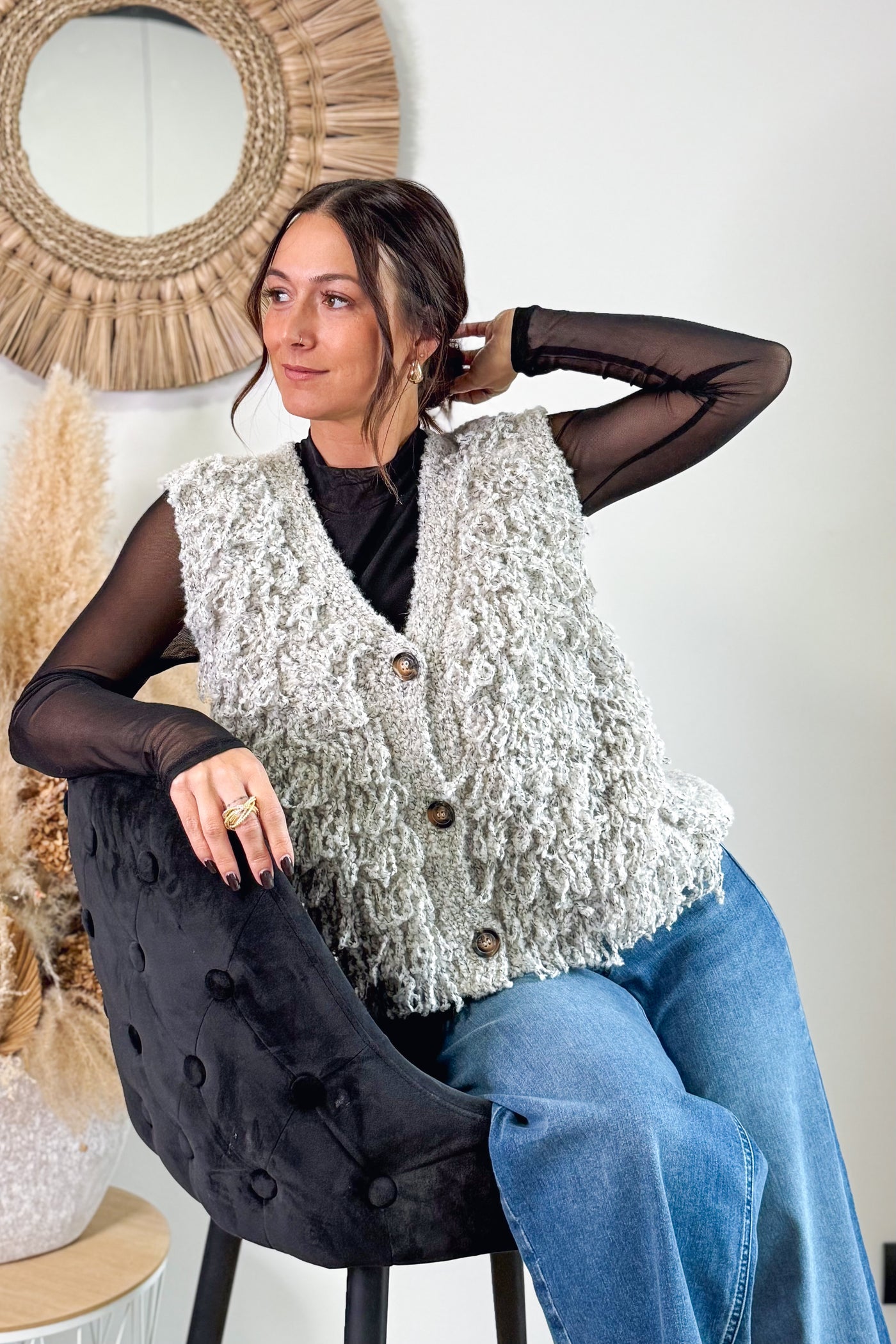 Gilet Bouclette Blelinda Greige