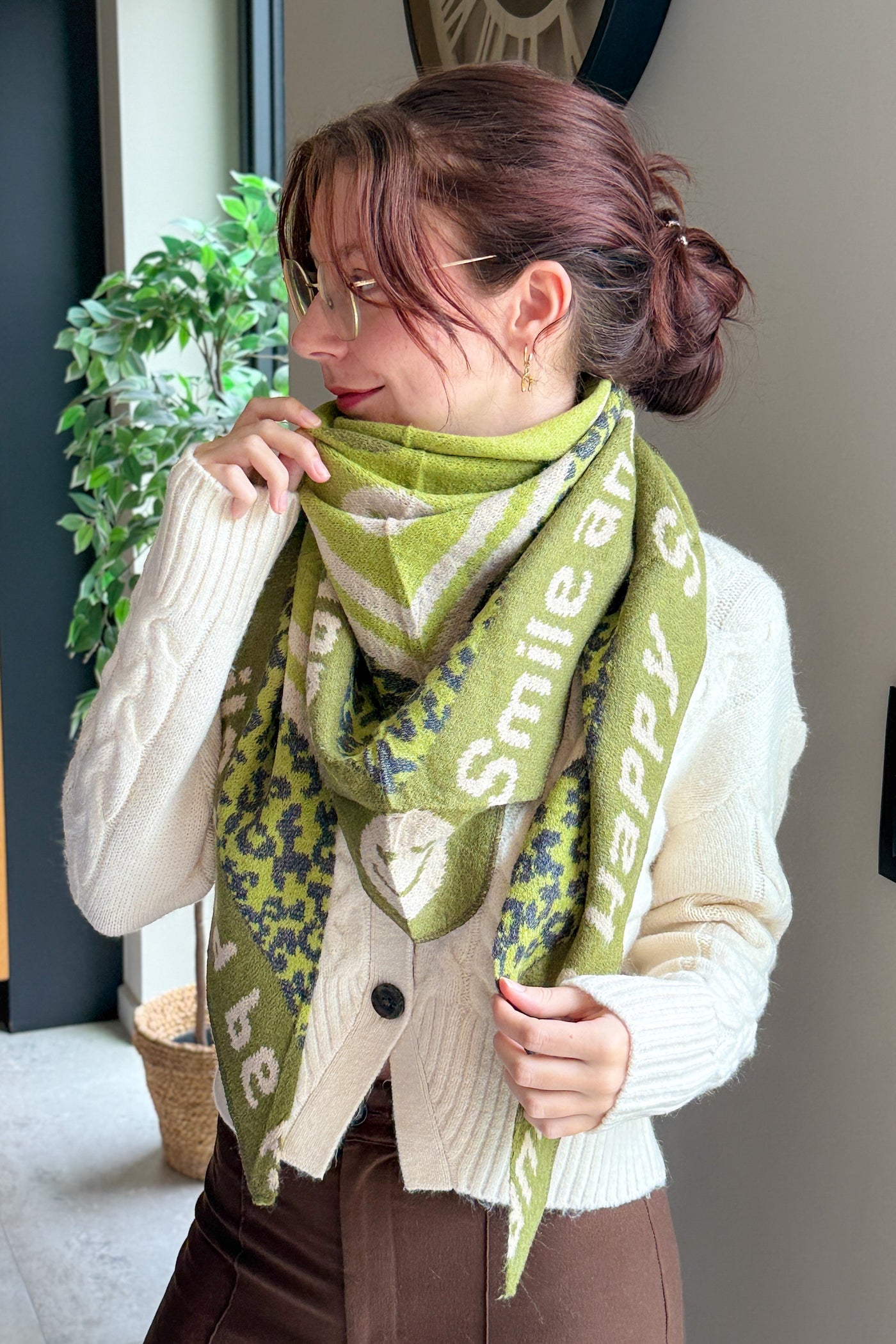 Echarpe Triangle " Smiley" Vert