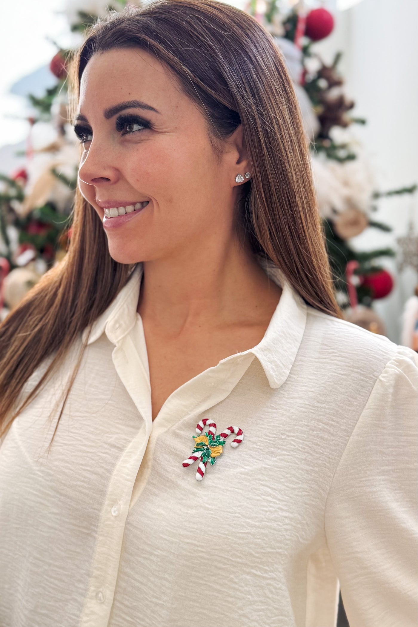 Broche De Noël Sucre D'Orge Blanc