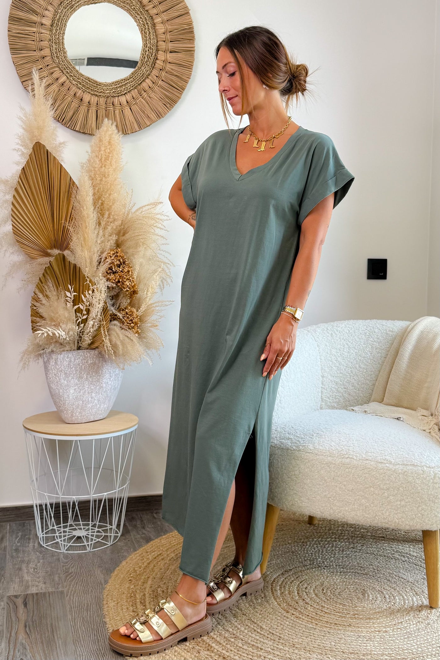 Longue Robe T-shirt Marike Kaki (15242489200965)