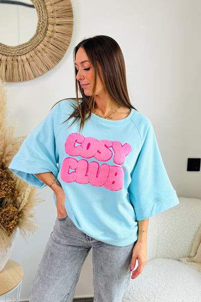 Sweat Manches Courtes "Cosy Club" Bleu Ciel (15038286856517)