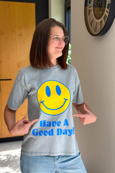 T-Shirt Smiley Gris Délavé (15157156118853)
