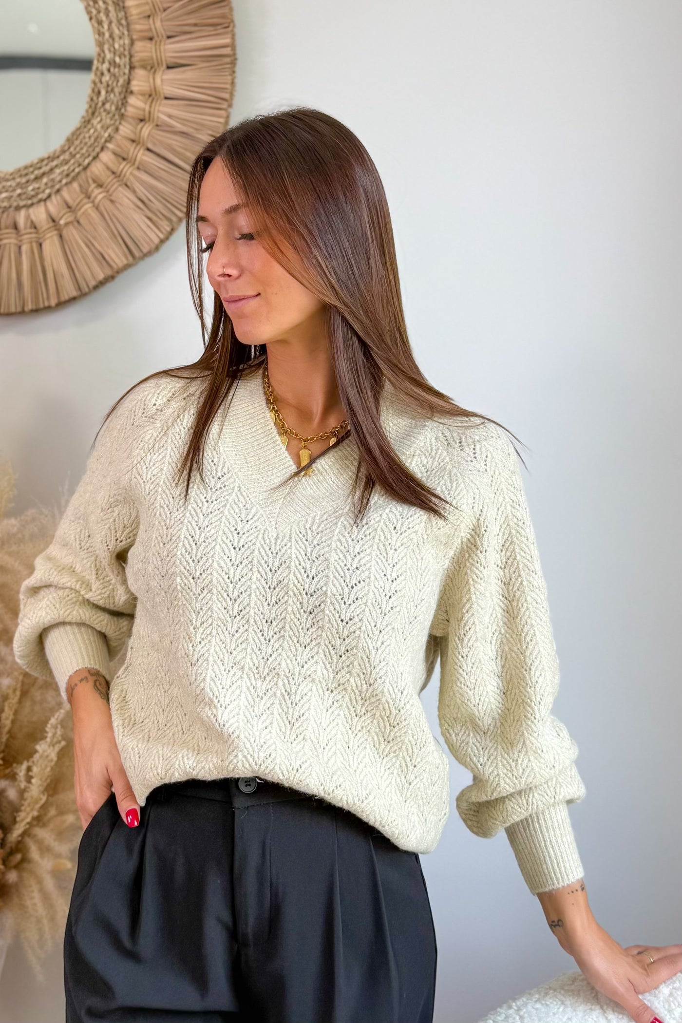 Pull Lucilla Beige Lurex Only (15297596948805)