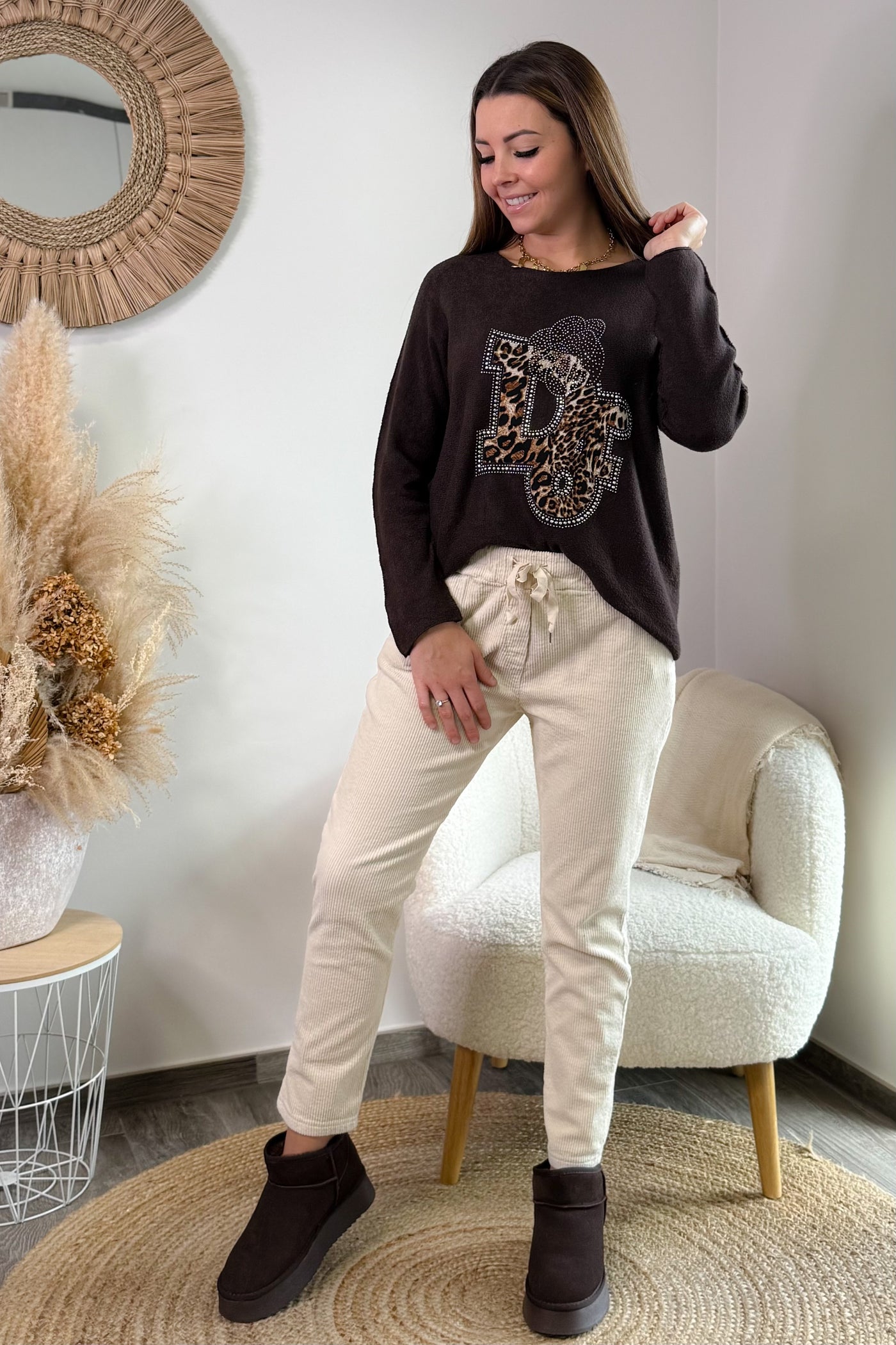 Pantalon En Velours Mary-Lou Ecru