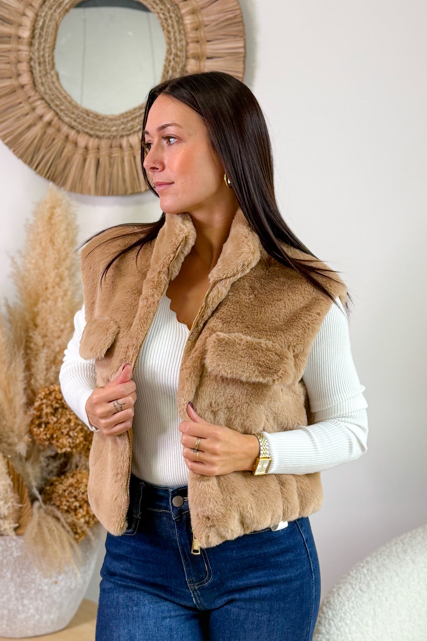 Gilet Sans Manches Fausse Fourrure Esther Camel