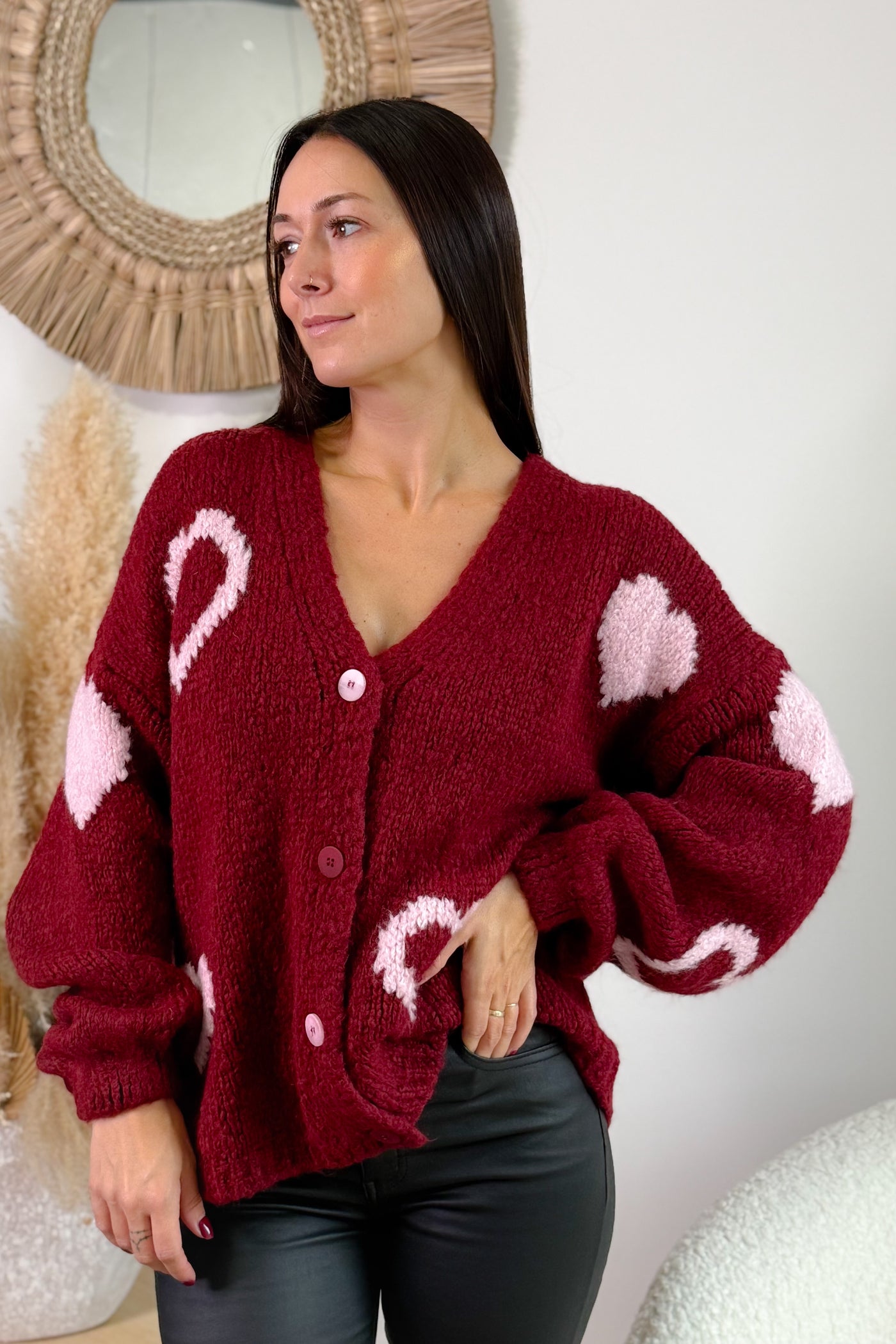 Gilet " Coeurs" Bordeaux