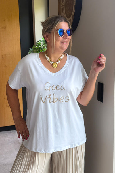 T-Shirt " Good Vibes" Beige GT (42/48) (15162306593093)