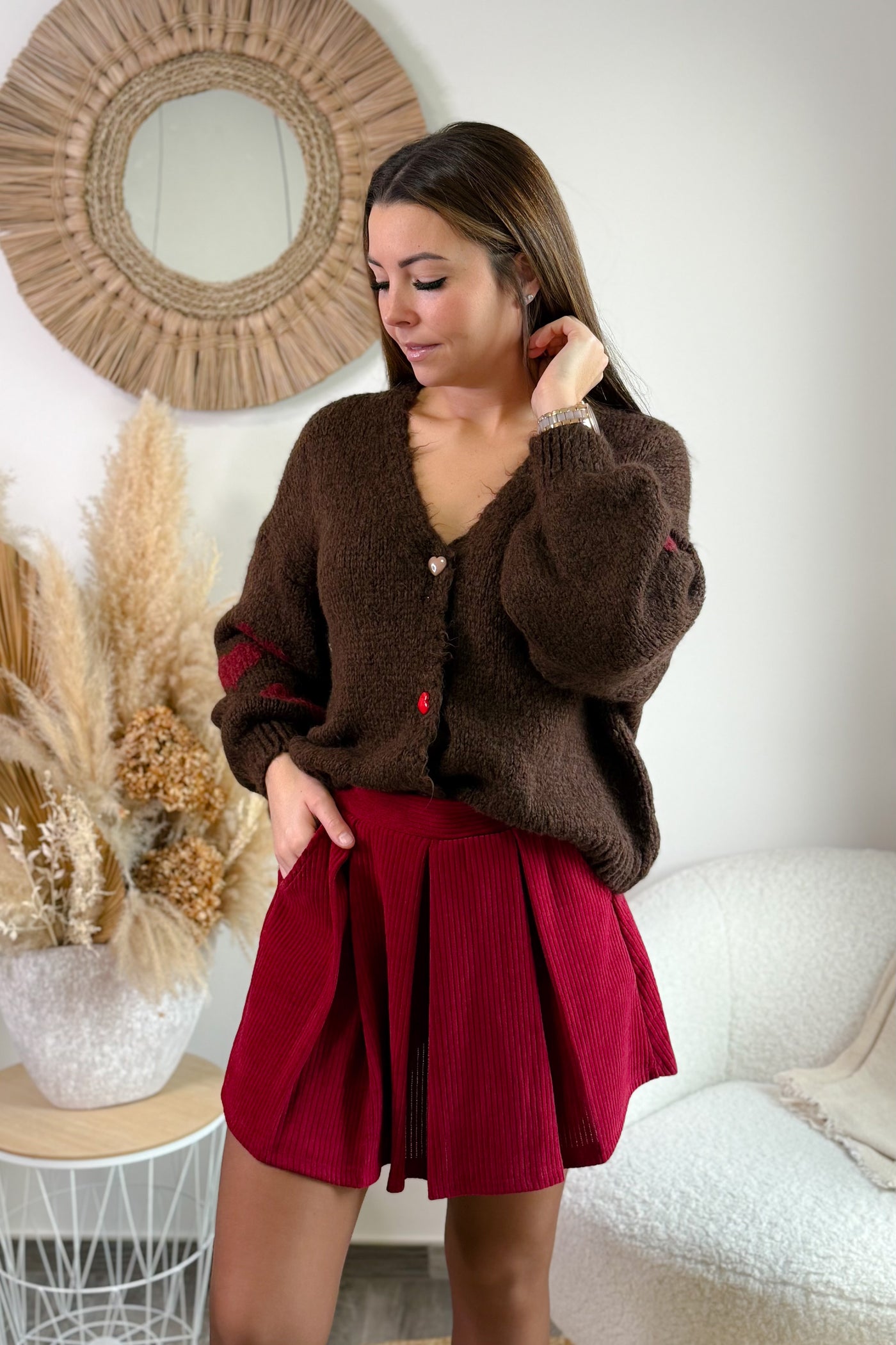 Jupe Short Sveya En Velours Bordeaux