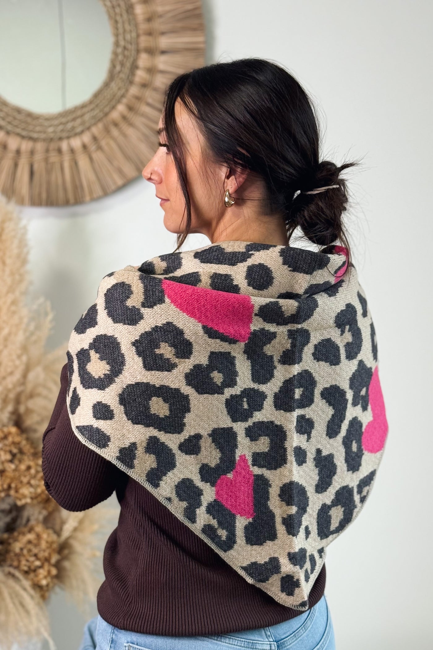 Echarpe Triange Léo Coeur Fuchsia